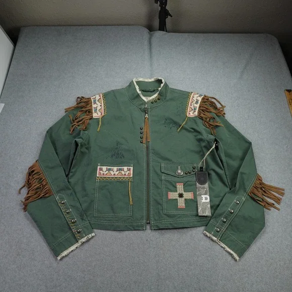 Double D Ranch Jacket Womens Large Green Captured Scout Western Embroidered - Picture 1 of 16
